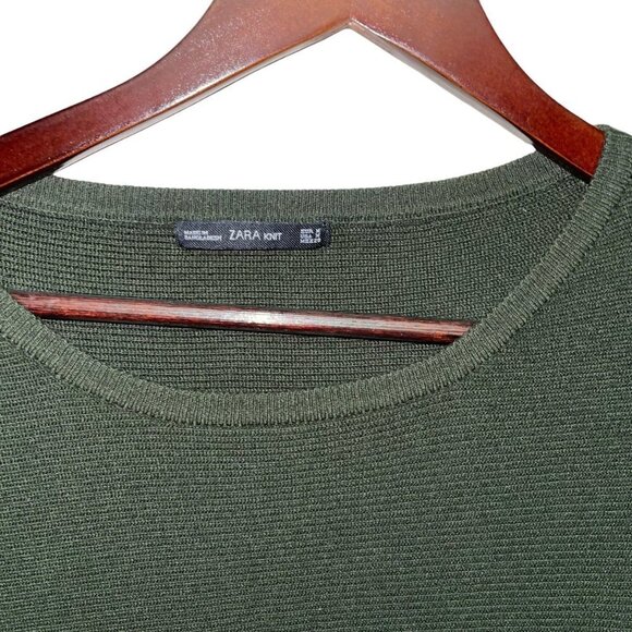 Zara Knit Green Sweater Faux Leather Sleeve Women's Size Large - Picture 3 of 5